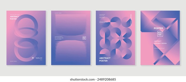 Modern gradient poster background vector set. Minimalist style cover template with vibrant perspective 3d geometric prism shapes collection. Ideal design for social media, cover, banner, flyer.