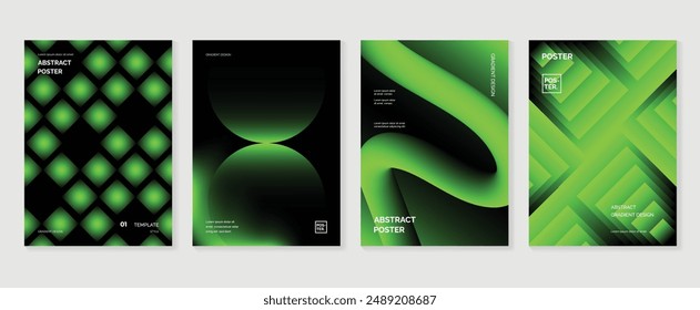 Modern gradient poster background vector set. Minimalist style cover template with vibrant perspective 3d geometric prism shapes collection. Ideal design for social media, cover, banner, flyer.