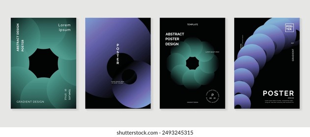 Modern gradient poster background vector set. Minimalist style cover template with monotone perspective 3d geometric prism shapes collection. Ideal design for social media, cover, banner, flyer.