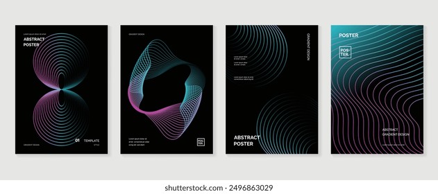 Modern gradient poster background vector set. Minimalist style cover template with vibrant blend line shapes collection. Ideal design for social media, cover, banner, flyer.