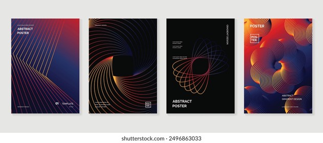 Modern gradient poster background vector set. Minimalist style cover template with vibrant blend line shapes collection. Ideal design for social media, cover, banner, flyer.