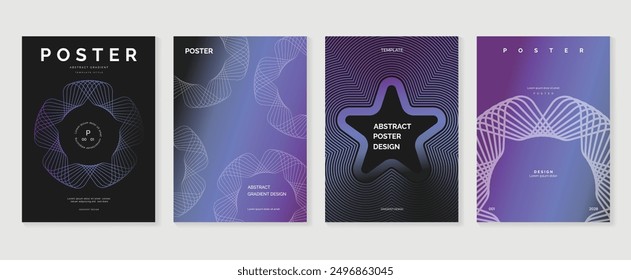 Modern gradient poster background vector set. Minimalist style cover template with vibrant blend line shapes collection. Ideal design for social media, cover, banner, flyer.