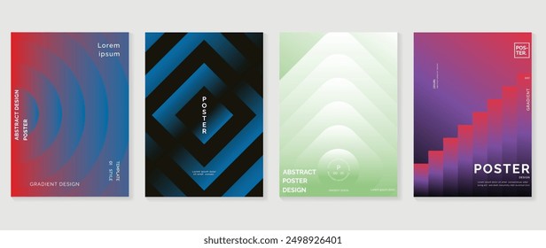 Modern gradient poster background vector set. Minimalist style cover template with monotone perspective geometric prism shapes collection. Ideal design for social media, cover, banner, flyer.