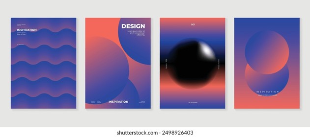 Conjunto de Vector de fondo de póster de gradiente moderno. Plantilla de cubierta de estilo minimalista con perspectiva vibrante Formas de prisma geométricas colección. Diseño ideal para redes sociales, portada, Anuncio, flyer.