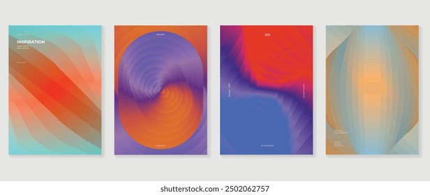 Modern gradient poster background vector set. Minimalist style cover template with vibrant perspective geometric prism shapes collection. Ideal design for social media, cover, banner, flyer.