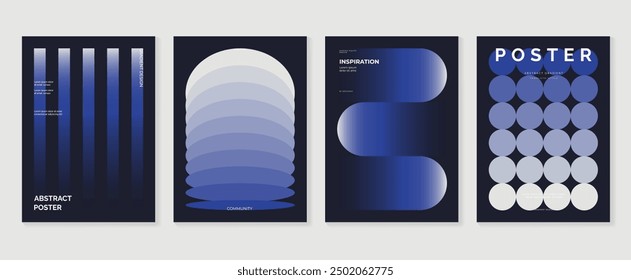 Modern gradient poster background vector set. Minimalist style cover template with monotone perspective geometric prism shapes collection. Ideal design for social media, cover, banner, flyer.