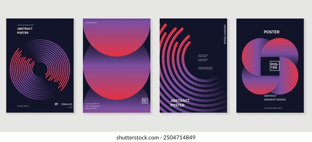 Modern gradient poster background vector set. Minimalist style cover template with monotone perspective geometric prism shapes collection. Ideal design for social media, cover, banner, flyer.