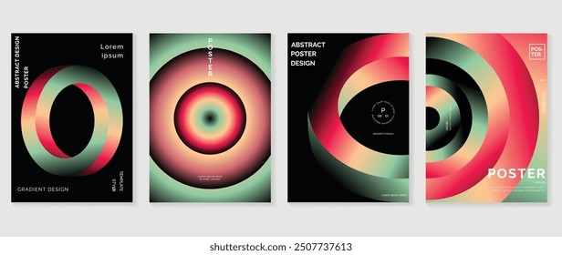 Modern gradient poster background vector set. Minimalist style cover template with vibrant perspective geometric prism shapes collection. Ideal design for social media, cover, banner, flyer.