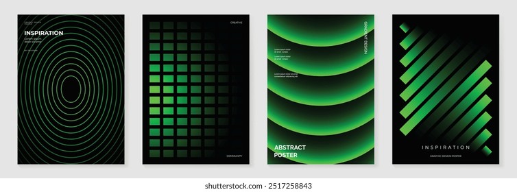 Modern gradient poster background vector set. Minimalist style cover template with monotone perspective geometric prism shapes collection. Ideal design for social media, cover, banner, flyer.