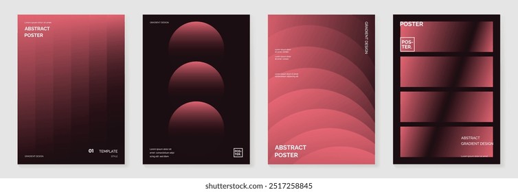 Modern gradient poster background vector set. Minimalist style cover template with monotone perspective geometric prism shapes collection. Ideal design for social media, cover, banner, flyer.