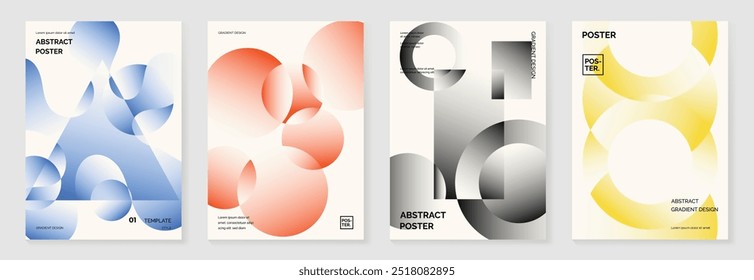 Modern gradient poster background vector set. Minimalist style cover template with two tone perspective geometric prism shapes collection. Ideal design for social media, cover, banner, flyer.