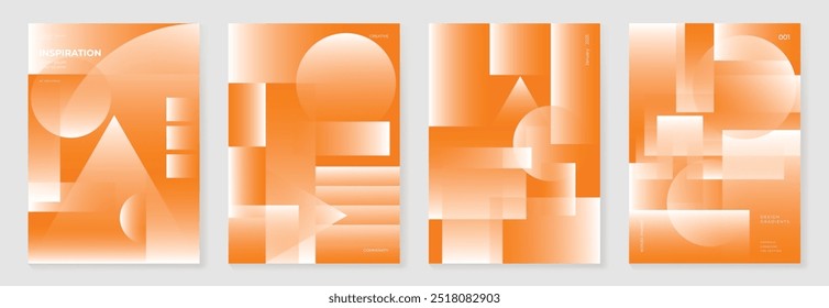 Modern gradient poster background vector set. Minimalist style cover template with two tone perspective geometric prism shapes collection. Ideal design for social media, cover, banner, flyer.