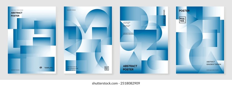 Modern gradient poster background vector set. Minimalist style cover template with two tone perspective geometric prism shapes collection. Ideal design for social media, cover, banner, flyer.