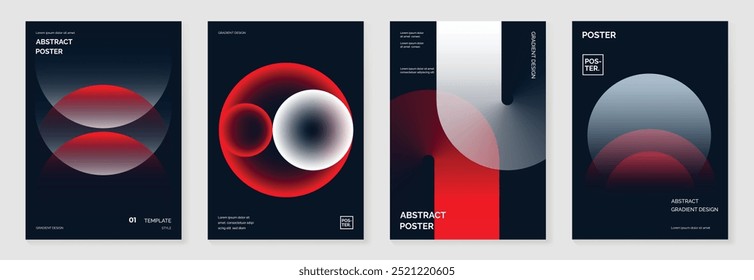 Conjunto de Vector de fondo de póster de gradiente moderno. Plantilla de cubierta de estilo minimalista con perspectiva vibrante colección de Formas de prisma geométrico 3d. Diseño ideal para redes sociales, portada, Anuncio, flyer.