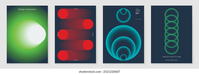 Modern gradient poster background vector set. Minimalist style cover template with vibrant perspective 3d geometric prism shapes collection. Ideal design for social media, cover, banner, flyer.