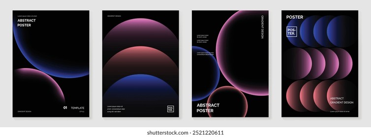 Modern gradient poster background vector set. Minimalist style cover template with vibrant perspective 3d geometric prism shapes collection. Ideal design for social media, cover, banner, flyer.