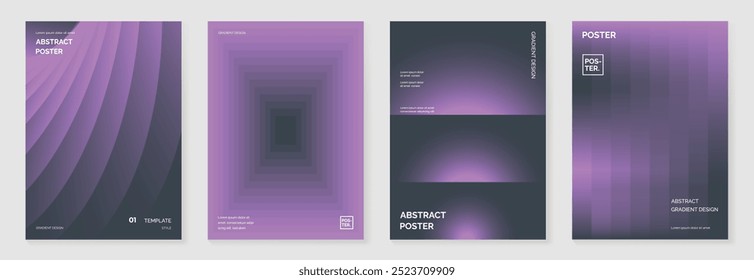 Modern gradient poster background vector set. Abstract cover template with monotone perspective geometric prism shape and halftone. Ideal design for social media, cover, banner, flyer.