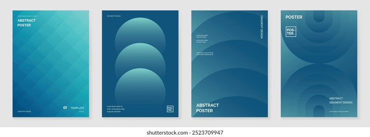 Modern gradient poster background vector set. Abstract cover template with monotone perspective geometric prism shape and halftone. Ideal design for social media, cover, banner, flyer.