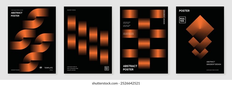 Modern gradient poster background vector set. Minimalist cover template with monotone perspective geometric prism shapes, halftone collection. Ideal design for social media, cover, banner, flyer.