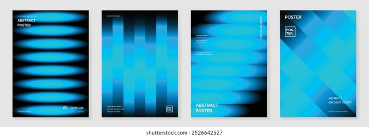 Conjunto de Vector de fondo de póster de gradiente moderno. Plantilla de cubierta minimalista con Formas de prisma geométrico de perspectiva monótona, colección de semitono. Diseño ideal para redes sociales, portada, Anuncio, flyer.