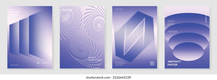 Conjunto de vetores de fundo de pôster de gradiente moderno. Modelo de capa minimalista com perspectiva monótona formas de prisma geométrico, coleção de meio-tom. Design ideal para mídia social, capa, banner, folheto.