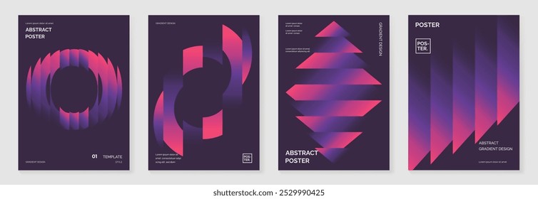 Modern gradient poster background vector set. Minimalist cover template with vibrant perspective geometric prism shapes collection. Ideal design for social media, cover, banner, flyer.