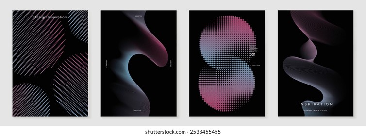 Modern gradient poster background vector set. Minimalist cover template with vibrant perspective geometric prism shapes collection. Ideal design for social media, cover, banner, flyer.