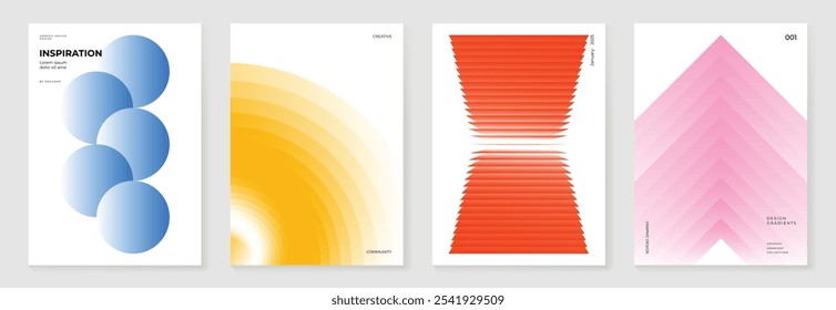 Conjunto de Vector de fondo de póster de gradiente moderno. Plantilla de cubierta minimalista con perspectiva vibrante Formas de prisma geométricas colección. Diseño ideal para redes sociales, portada, Anuncio, flyer.