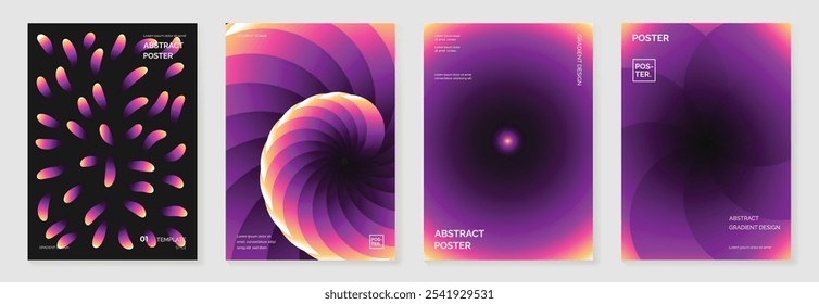 Modern gradient poster background vector set. Minimalist cover template with vibrant perspective geometric prism shapes collection. Ideal design for social media, cover, banner, flyer.