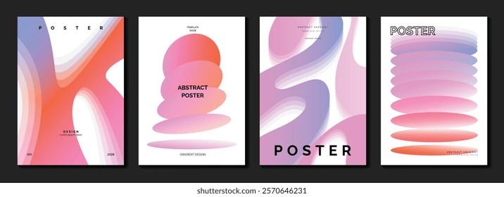 Modern gradient poster background vector set. Minimalist cover template with vibrant perspective geometric prism shapes in motion. Ideal design for social media, cover, banner, flyer.