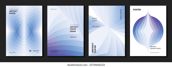 Modern gradient poster background vector set. Minimalist cover template with vibrant perspective geometric prism shapes in motion. Ideal design for social media, cover, banner, flyer.