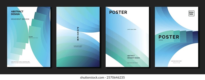 Modern gradient poster background vector set. Minimalist cover template with vibrant perspective geometric prism shapes in motion. Ideal design for social media, cover, banner, flyer.