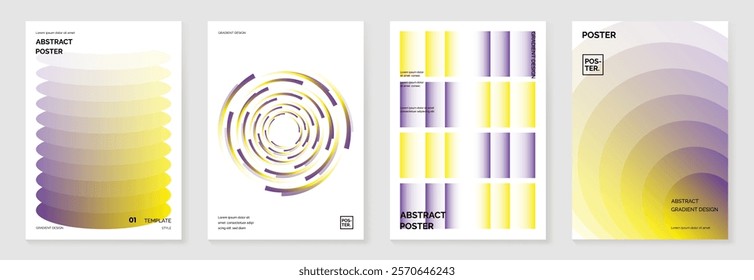 Modern gradient poster background vector set. Minimalist cover template with vibrant perspective geometric prism shapes in motion. Ideal design for social media, cover, banner, flyer.