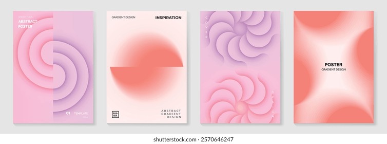 Modern gradient poster background vector set. Minimalist cover template with vibrant perspective geometric prism shapes in motion. Ideal design for social media, cover, banner, flyer.