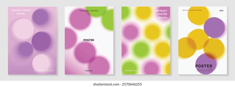 Modern gradient poster background vector set. Minimalist cover template with vibrant perspective geometric prism shapes in motion. Ideal design for social media, cover, banner, flyer.