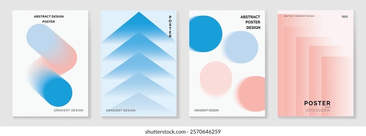 Modern gradient poster background vector set. Minimalist cover template with vibrant perspective geometric prism shapes in motion. Ideal design for social media, cover, banner, flyer.