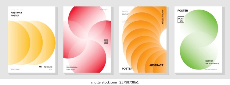 Modern gradient poster background vector set. Minimalist cover template with vibrant perspective geometric prism shapes in motion. Ideal design for social media, cover, banner, flyer.