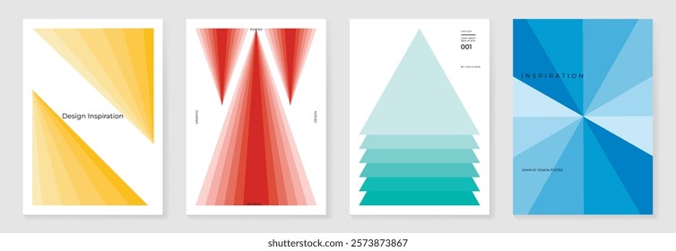 Modern gradient poster background vector set. Minimalist cover template with vibrant perspective geometric prism shapes in motion. Ideal design for social media, cover, banner, flyer.