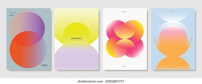 Modern gradient poster background vector set. Minimalist cover template with vibrant perspective geometric prism shapes in blurred. Ideal design for social media, cover, banner, flyer.