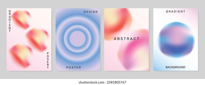 Modern gradient poster background vector set. Minimalist cover template with vibrant perspective geometric prism shapes in blurred. Ideal design for social media, cover, banner, flyer.