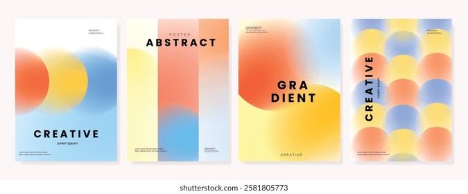 Modern gradient poster background vector set. Minimalist cover template with vibrant perspective geometric prism shapes in blurred. Ideal design for social media, cover, banner, flyer.