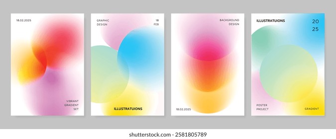 Modern gradient poster background vector set. Minimalist cover template with vibrant perspective geometric prism shapes in blurred. Ideal design for social media, cover, banner, flyer.