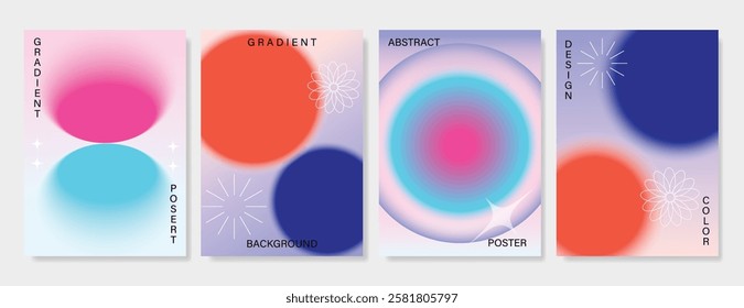 Modern gradient poster background vector set. Minimalist cover template with vibrant perspective geometric prism shapes in blurred. Ideal design for social media, cover, banner, flyer.