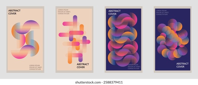Modern gradient poster background vector set. Minimalist cover template geometric prism shapes. wall art for interior, Ideal design for social media, cover, banner, flyer design