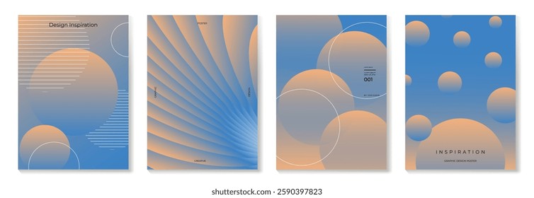 Modern gradient poster background vector set. Minimalist cover template with vibrant perspective geometric prism shapes in motion. Ideal design for social media, cover, banner, flyer.