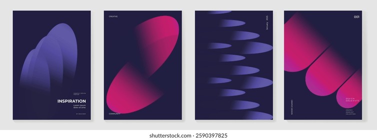 Modern gradient poster background vector set. Minimalist cover template with vibrant perspective geometric prism shapes in motion. Ideal design for social media, cover, banner, flyer.