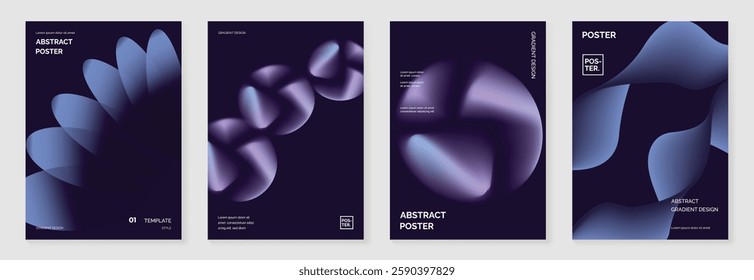 Modern gradient poster background vector set. Minimalist cover template with vibrant perspective geometric prism shapes in motion. Ideal design for social media, cover, banner, flyer.