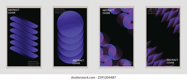 Modern gradient poster background vector set. Minimalist cover template geometric prism shapes. wall art for interior, Ideal design for social media, cover, banner, flyer design