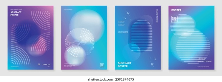 Modern gradient poster background vector set. Minimalist cover template with vibrant perspective geometric prism shapes. Ideal design for social media, cover, banner, flyer.