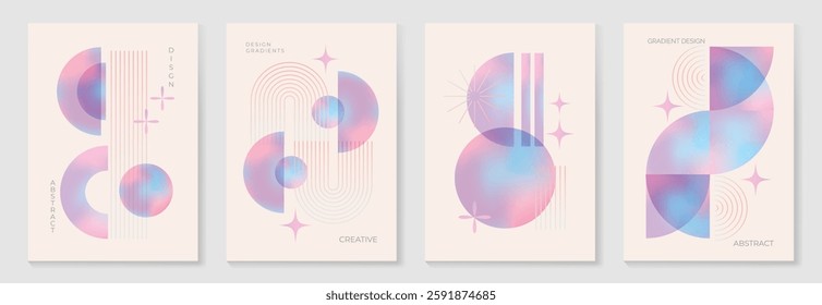 Modern gradient poster background vector set. Minimalist cover template with vibrant perspective geometric prism shapes. Ideal design for social media, cover, banner, flyer.